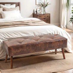 Banqueta Cloe Homcom acolchado marrón 42x114x38 cm