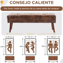 Banqueta Cloe Homcom acolchado marrón 42x114x38 cm
