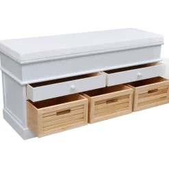 Banqueta con cojín + 2 cajones+ 3 cestas blanco/natural 50x100x35 cm