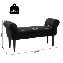 Banqueta Homcom acolchada negro 51x102x31 cm