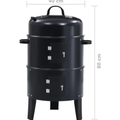 Barbacoa 3 en 1 ahumador de carbón negro 80x40 cm