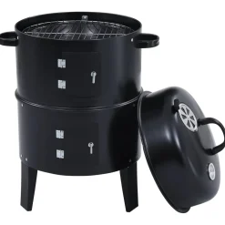 Barbacoa 3 en 1 ahumador de carbón negro 80x40 cm