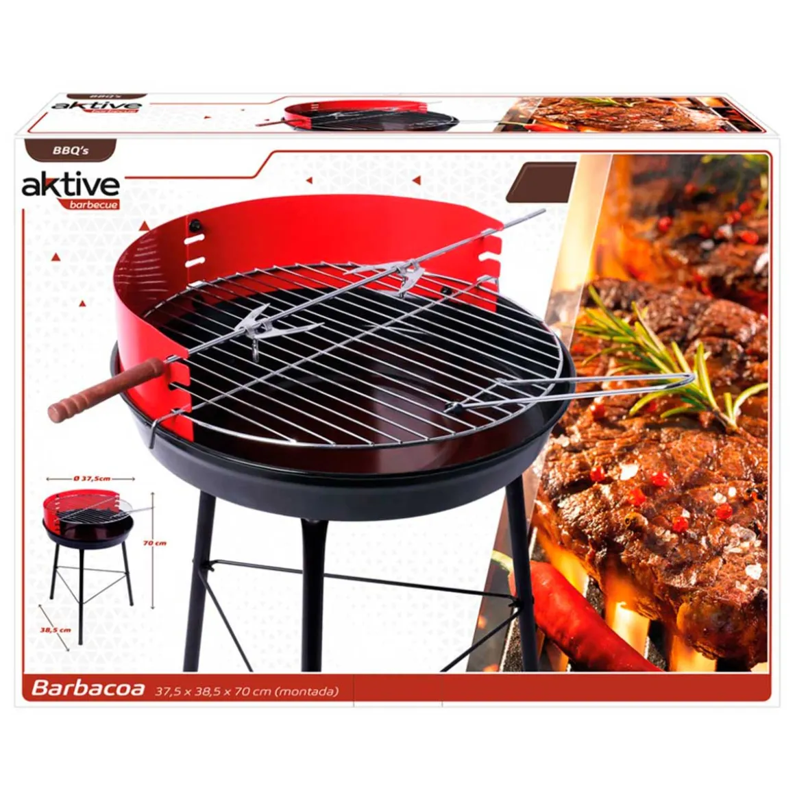 Barbacoa de carbón Aktive Barbecue 1 parrilla+2 agujas 4 alturas rojo/negro