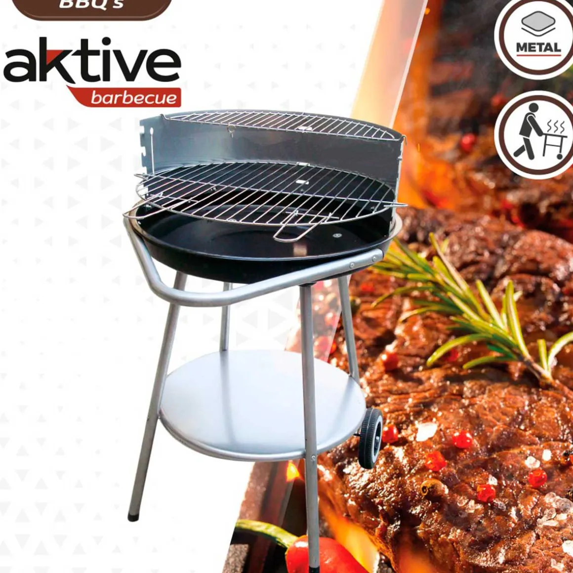 Barbacoa de carbón Aktive Barbecue 2 parrillas 4 alturas inox