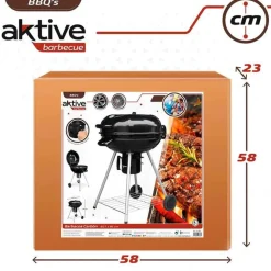 Barbacoa de carbón Aktive con tapa+ruedas negro Ø57x86 cm