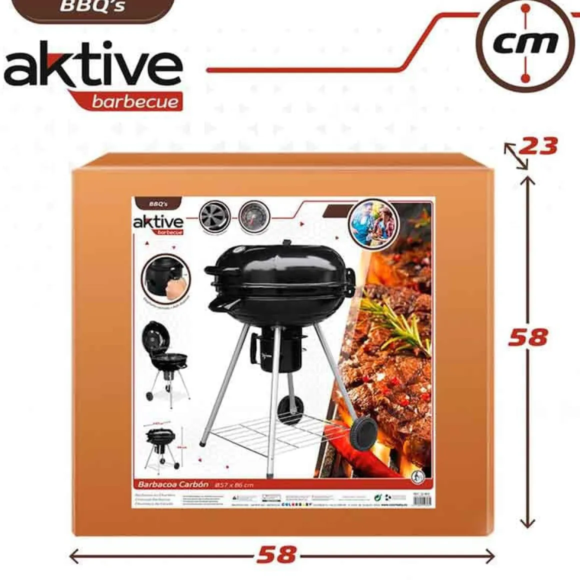 Barbacoa de carbón Aktive con tapa+ruedas negro Ø57x86 cm