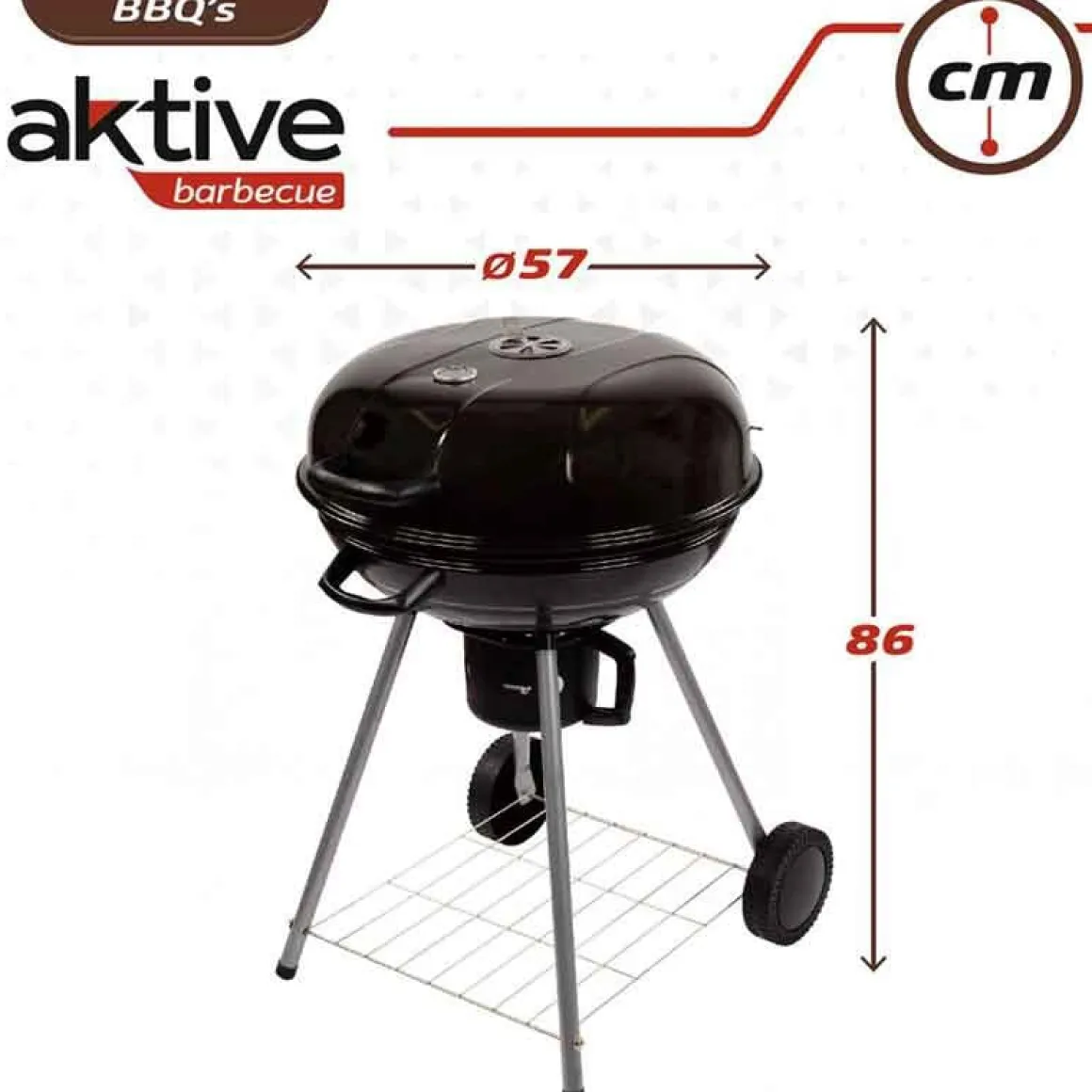 Barbacoa de carbón Aktive con tapa+ruedas negro Ø57x86 cm
