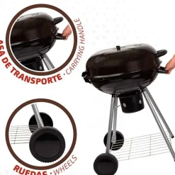 Barbacoa de carbón Aktive con tapa+ruedas negro Ø57x86 cm
