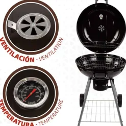 Barbacoa de carbón Aktive con tapa+ruedas negro Ø57x86 cm