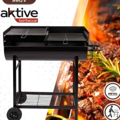 Barbacoa de carbón Aktive doble parrilla regulable negro 96x98x42 cm