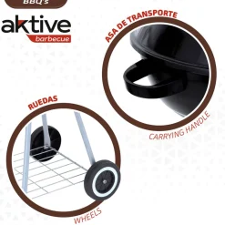 Barbacoa de carbón Aktive Barbecue con tapa y accesorios negro