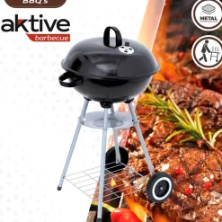Barbacoa de carbón Aktive Barbecue con tapa y accesorios negro