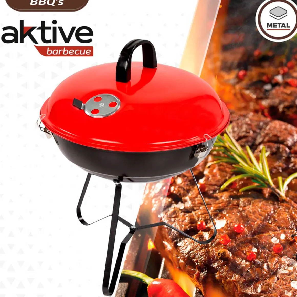 Barbacoa de carbón Aktive Barbecue con tapa rojo/negro