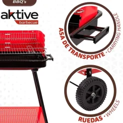 Barbacoa de carbón Aktive parrilla con 4 alturas rojo 85x66x44 cm
