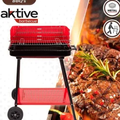 Barbacoa de carbón Aktive parrilla con 4 alturas rojo 85x66x44 cm