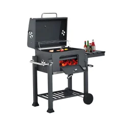 Barbacoa de carbón con ruedas negro 113x100x45 cm