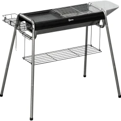 Barbacoa de carbón Flor Outsunny con bandeja + estante negro 72x96x61 cm