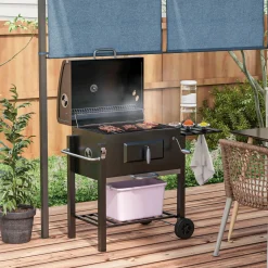 Barbacoa de carbón Jay tapa + termostato + ruedas negro 108x113x65 cm