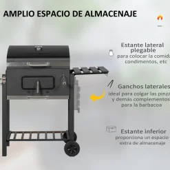 Barbacoa de carbón Jay tapa + termostato + ruedas negro 108x113x65 cm