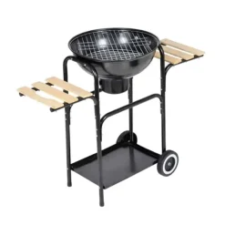 Barbacoa de carbón Louisiana con ruedas + 2 tablas laterales acero negro Ø44 cm