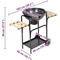 Barbacoa de carbón Louisiana con ruedas + 2 tablas laterales acero negro Ø44 cm