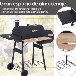 Barbacoa de carbón Outsunny 3 en 1 negro 104x124x53 cm