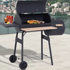 Barbacoa de carbón Outsunny 3 en 1 negro 104x124x53 cm