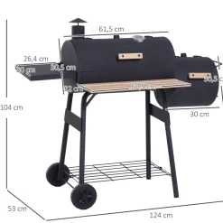 Barbacoa de carbón Outsunny 3 en 1 negro 104x124x53 cm