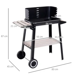 Barbacoa de carbón Outsunny altura ajustable 2 estantes negro 87x83x45 cm