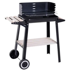 Barbacoa de carbón Outsunny altura ajustable 2 estantes negro 87x83x45 cm