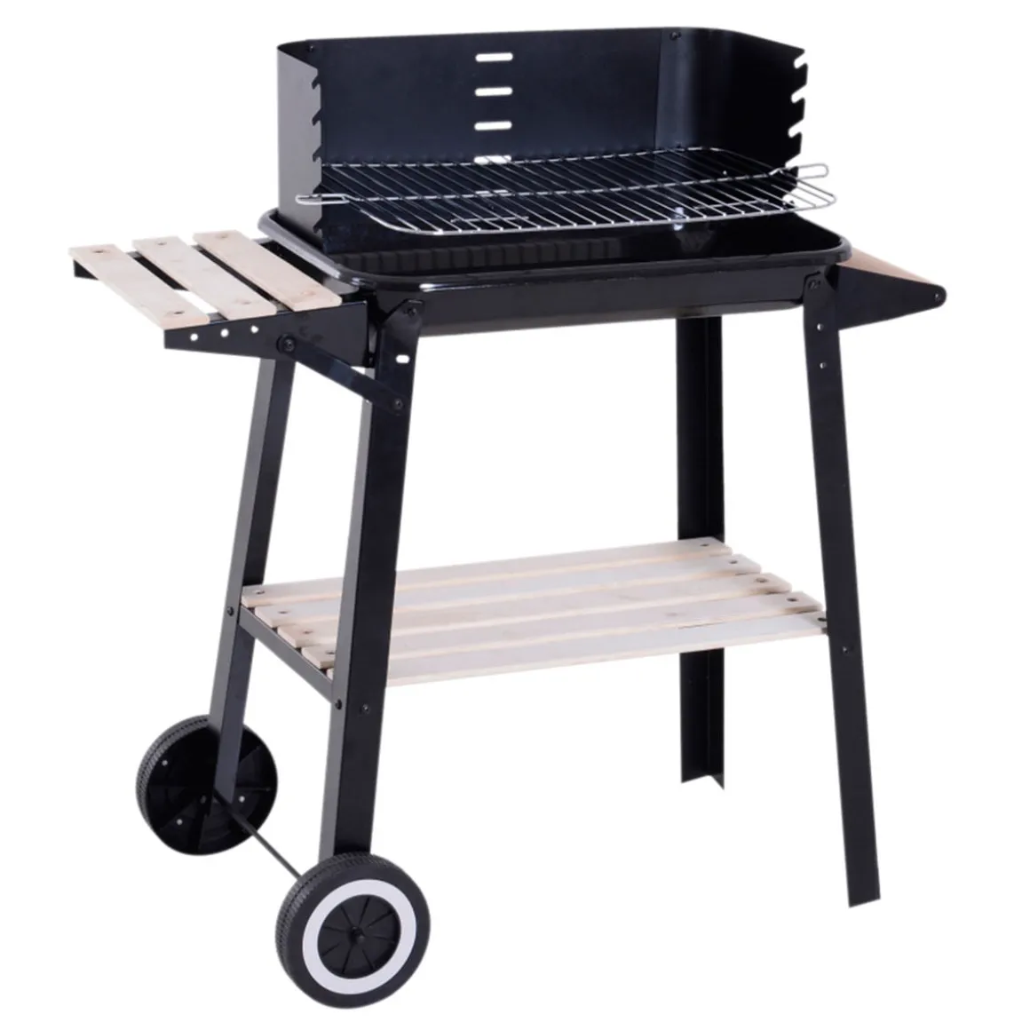Barbacoa de carbón Outsunny altura ajustable 2 estantes negro 87x83x45 cm