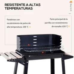 Barbacoa de carbón Outsunny altura ajustable 2 estantes negro 87x83x45 cm