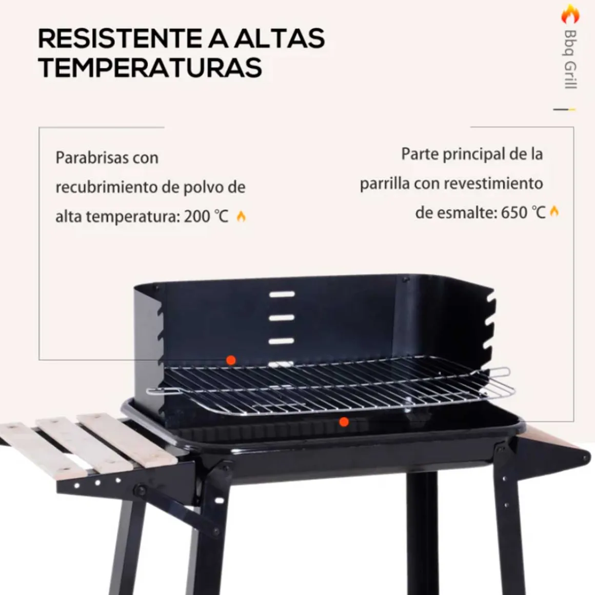 Barbacoa de carbón Outsunny altura ajustable 2 estantes negro 87x83x45 cm