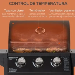 Barbacoa de gas Outsunny con ruedas negro 109x121x55 cm