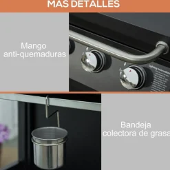 Barbacoa de gas Outsunny con ruedas negro 109x121x55 cm