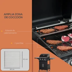 Barbacoa de gas Outsunny con ruedas negro 109x121x55 cm