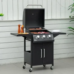 Barbacoa de gas Outsunny con ruedas negro 109x121x55 cm