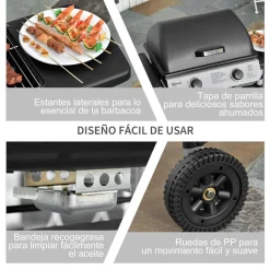 Barbacoa de gas Outsunny 2 quemadores 5,6kW con ruedas negro 99x104x49 cm