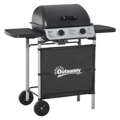 Barbacoa de gas Outsunny 2 quemadores 5,6kW con ruedas negro 99x104x49 cm
