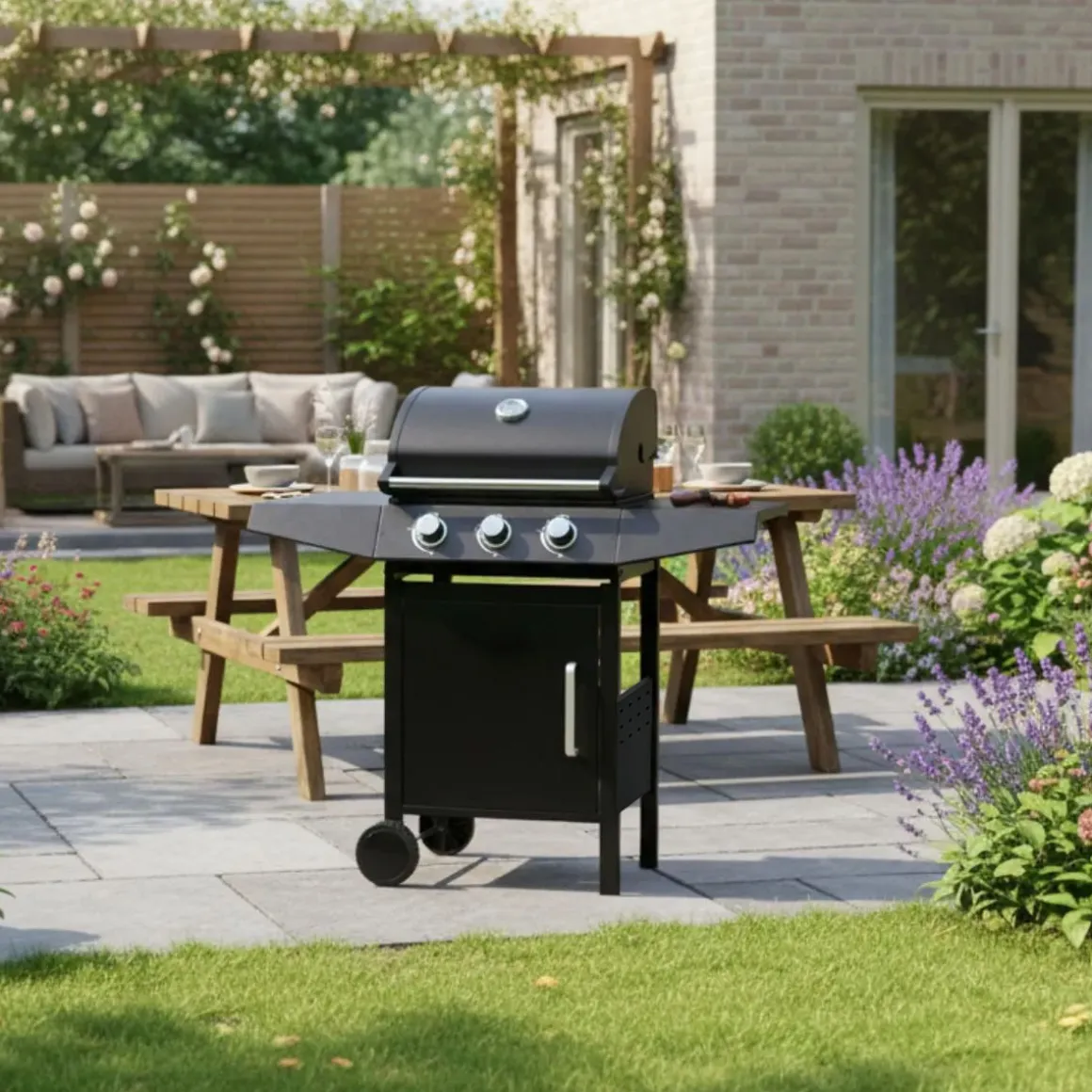 Barbacoa de gas Pegaso Hannover Grill 3 fuegos 110x110x46 cm negro