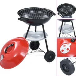 Barbacoa portátil de carbón con ruedas rojo/negro Ø44 cm