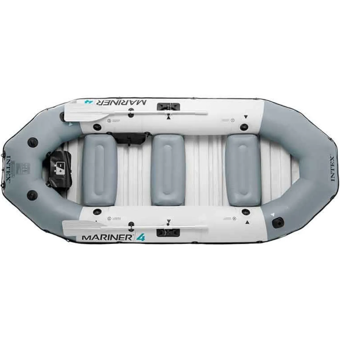 Barco hinchable Mariner Intex 4 personas con remos+bomba de hinchado gris 48x145x328 cm