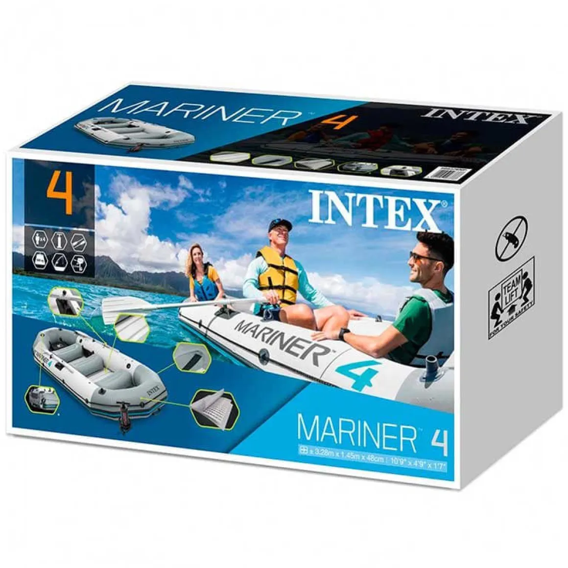 Barco hinchable Mariner Intex 4 personas con remos+bomba de hinchado gris 48x145x328 cm