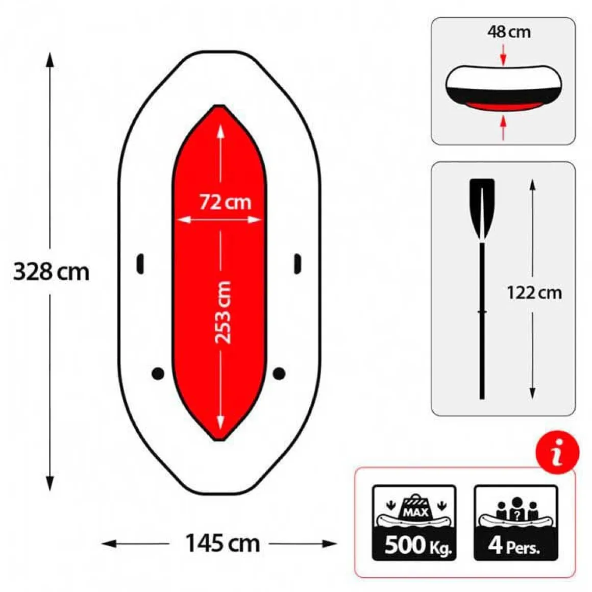 Barco hinchable Mariner Intex 4 personas con remos+bomba de hinchado gris 48x145x328 cm