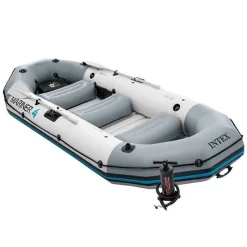 Barco hinchable Mariner Intex 4 personas con remos+bomba de hinchado gris 48x145x328 cm