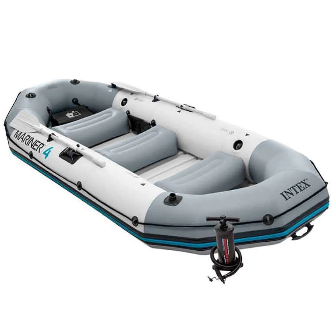 Barco hinchable Mariner Intex 4 personas con remos+bomba de hinchado gris 48x145x328 cm
