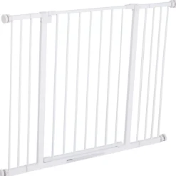 Barrera de seguridad PawHut extensible puertas y escaleras metal blanco 76x72-107 cm