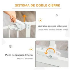 Barrera de seguridad PawHut con cierre automático + puerta blanco 76,2x74 cm