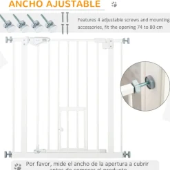 Barrera de seguridad PawHut con cierre automático + puerta blanco 76,2x74 cm
