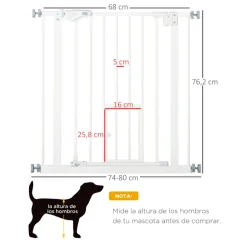 Barrera de seguridad PawHut con cierre automático + puerta blanco 76,2x74 cm
